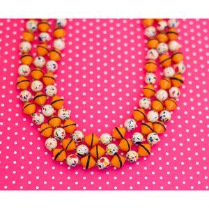 Vintage Vibrant Orange & Painted White Beaded Necklace by Hong Kong 18 inch - P1